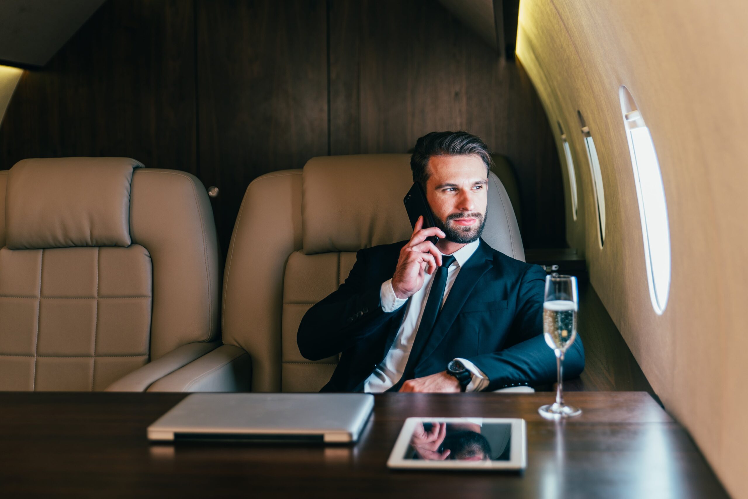 business man on a private jet